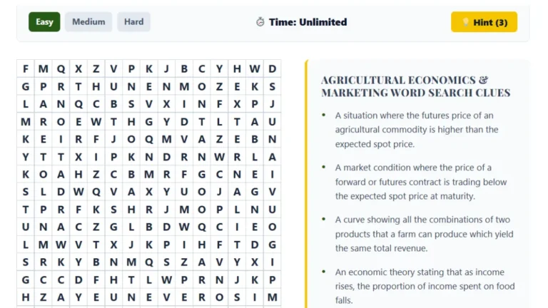 Agricultural Economics & Marketing Word Search Puzzle 2: Can You Find These Words?