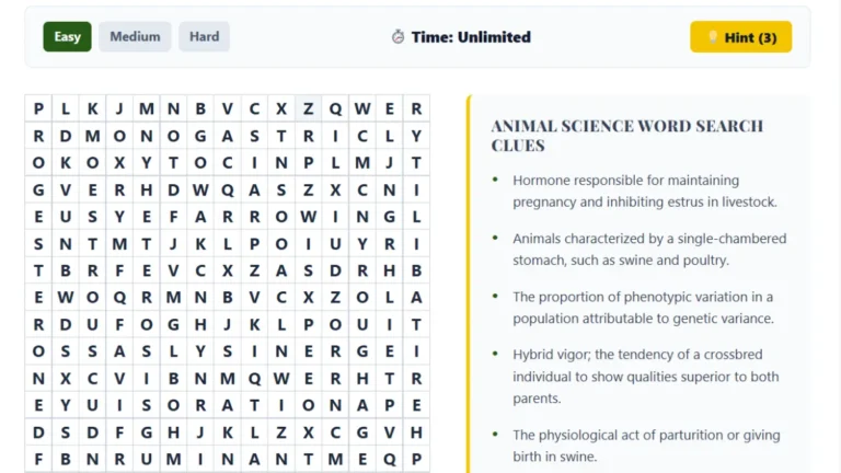 Animal Science Word Search Puzzle: Can You Find These Words?